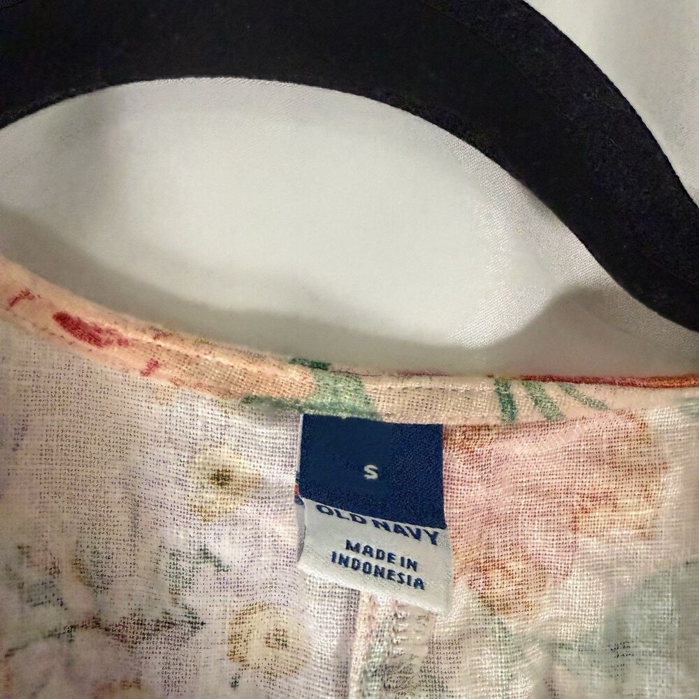 Old Navy Linen Blend Maxi Dress Women's Small Pink Floral Wrap Top Puff Sleeve - Picture 3 of 9